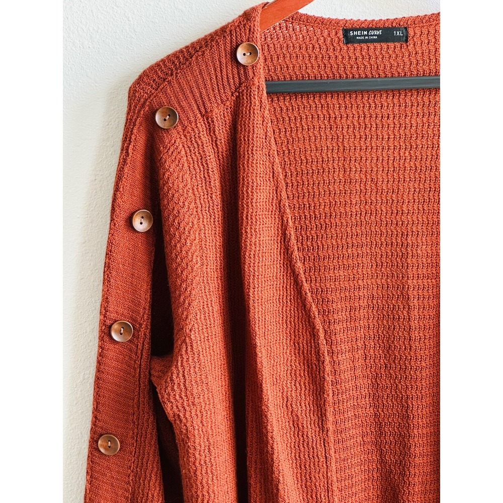 SHEIN CURVE Cardigan Sweater Duster Cinnamon Brown Button Trim 1XL - Picture 3 of 7